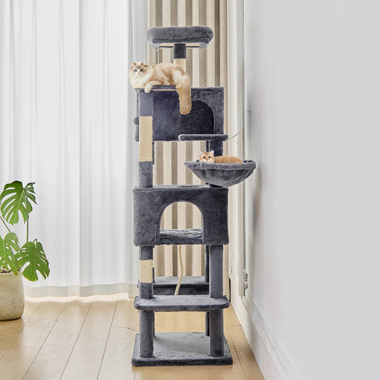 JHK Multi Level Wooden Cat Tree Tower With Sisal Scratcher