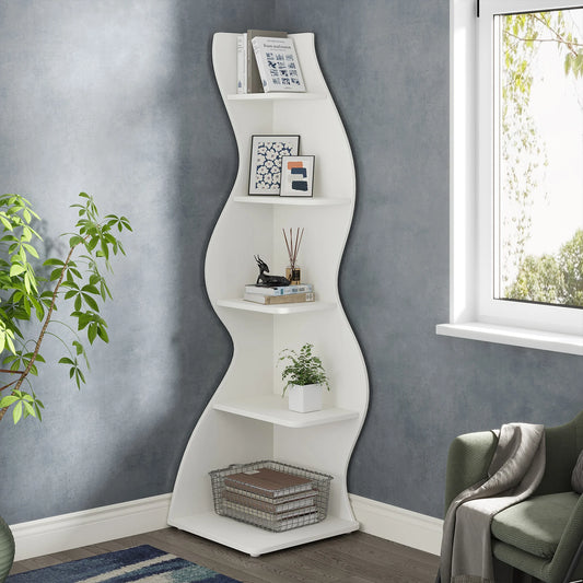 Tribesigns Modern Wooden Five Tier Corner Storage Shelf Plant Stand Bookcase