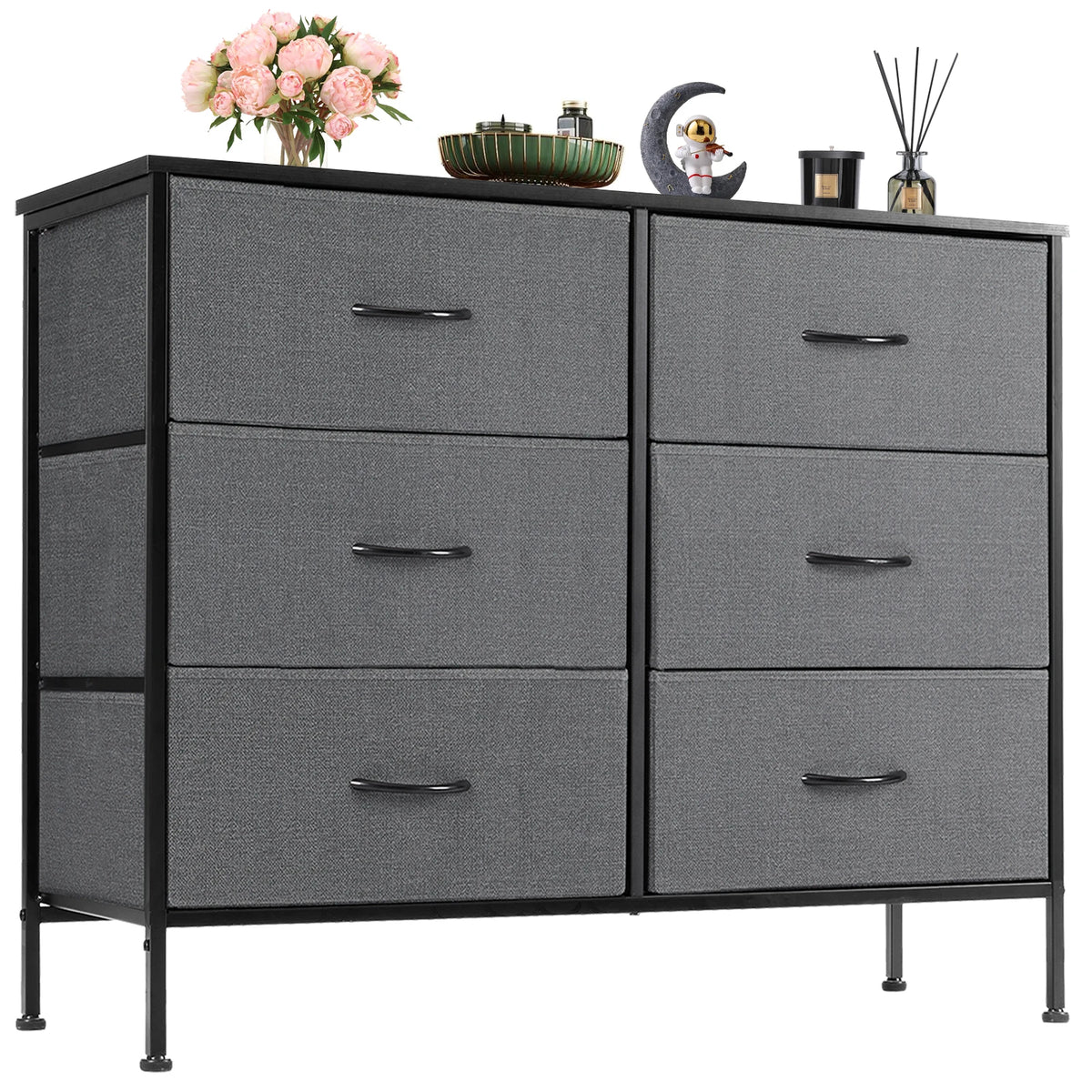 JHK Modern 6 Drawer Bedroom Nightstand With Metal Frame