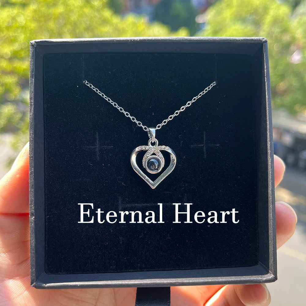 Custom Photo Projection Necklace With Stainless Steel Chain Heart Pendant
