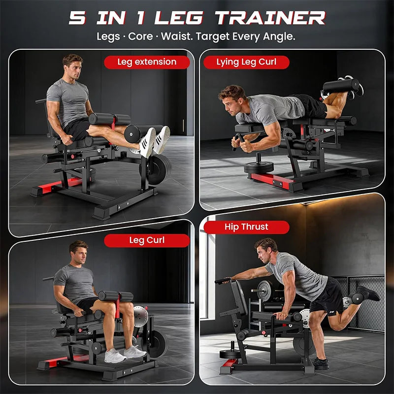 Pooboo Leg Extension and Curl Machine, 1000LB Adjustable Home Gym Leg Trainer | 4 in 1 leg trainer with quick pull-pin adjustments, 1000LB capacity and support for 1" and 2" weight plates