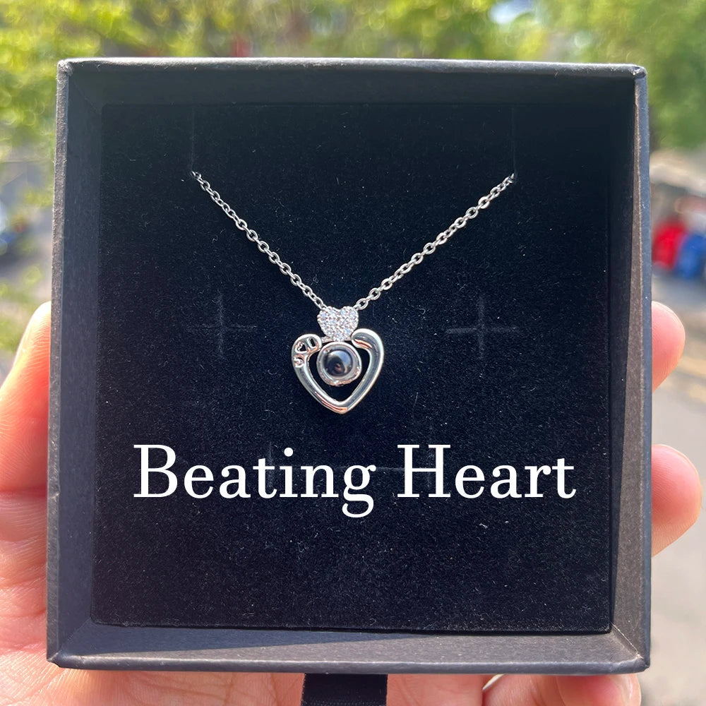 Custom Photo Projection Necklace With Stainless Steel Chain Heart Pendant
