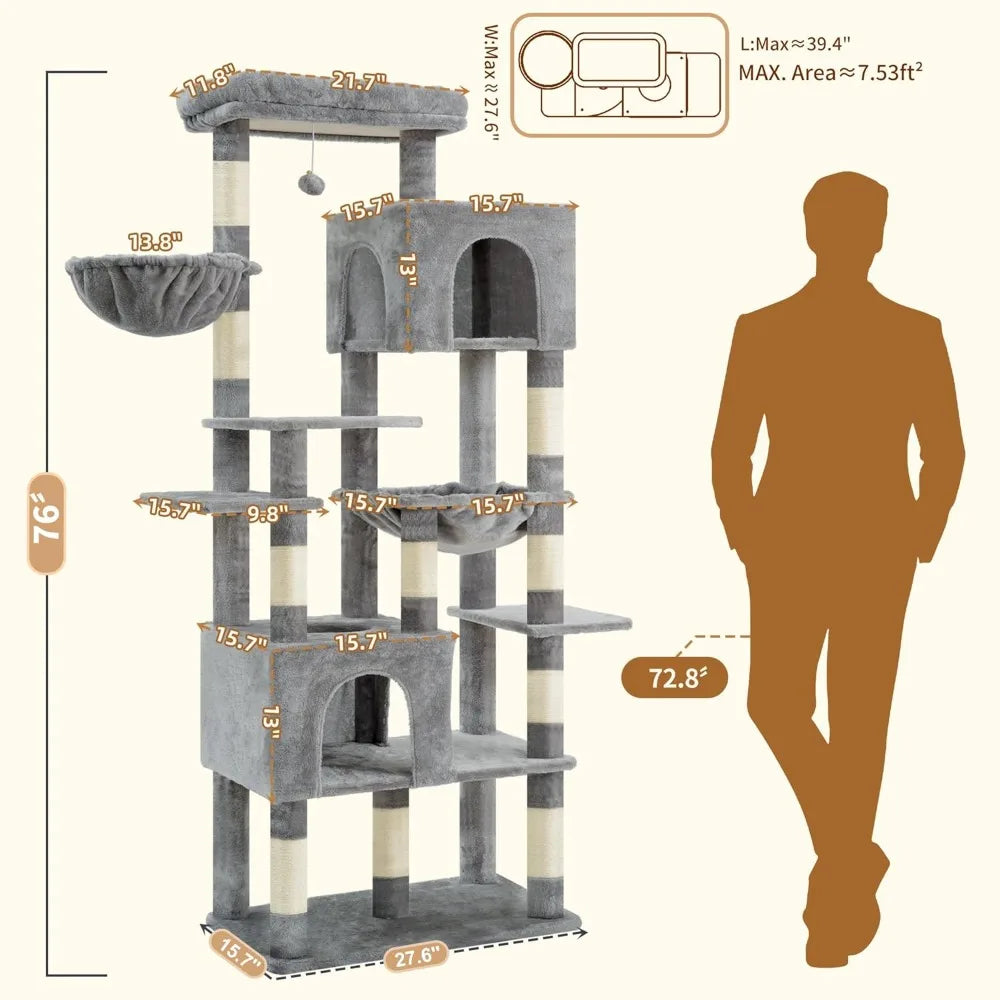 Heavy Duty Multilevel Cat Tree With Wide Base And Condo