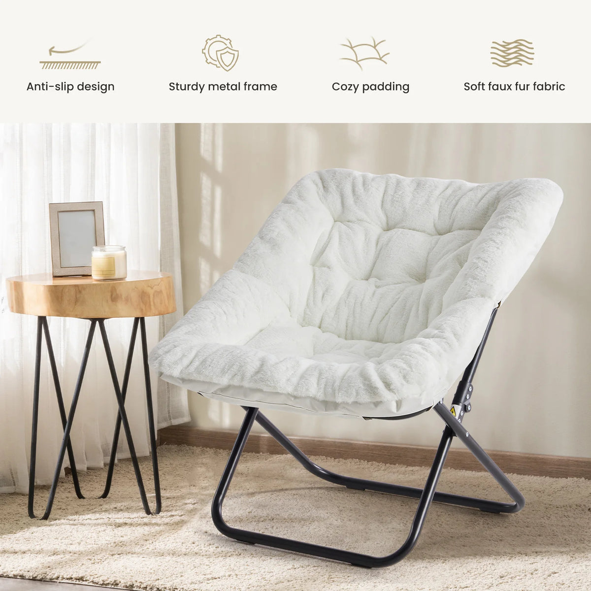 JHK Folding Lounge Saucer Chair With Padded Metal Frame